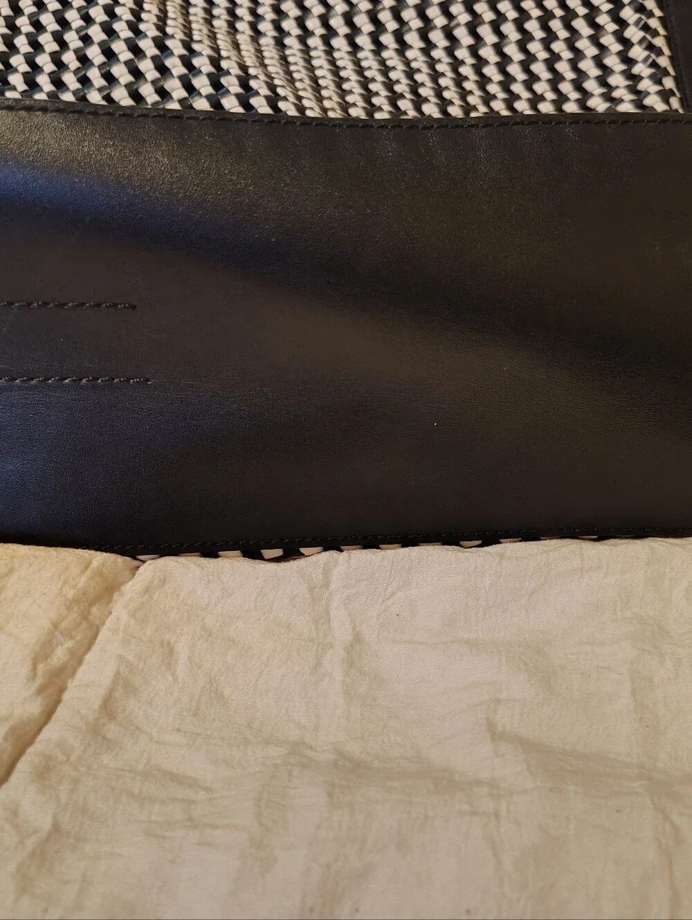 Tory Burch Erica Black And White Woven Leather Tote